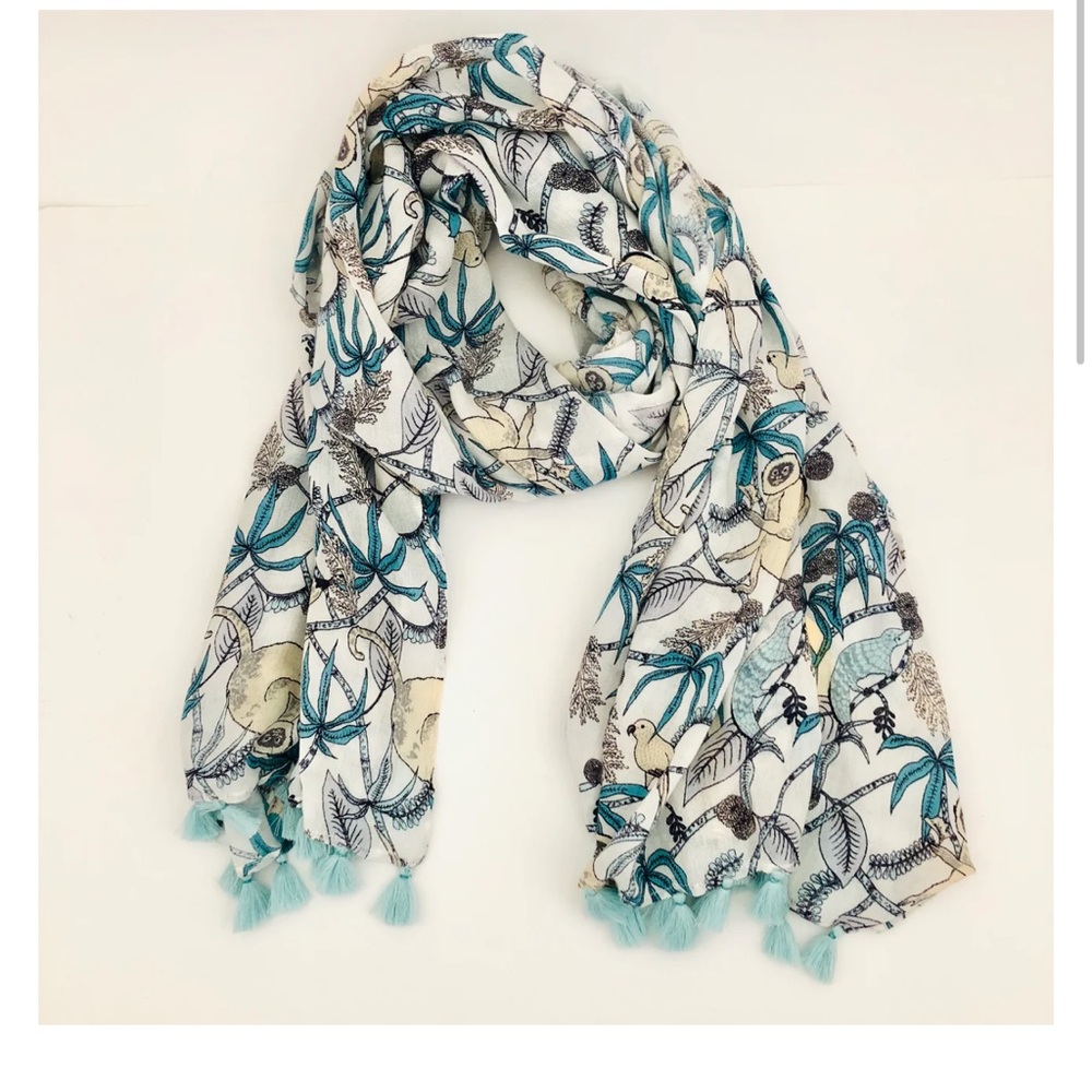 ROLLER RABBIT Seafoam Jungle Scarf with tassels